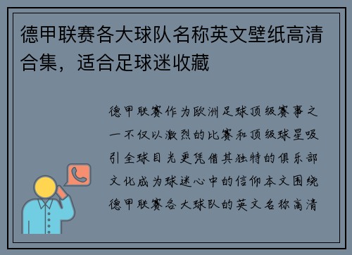 德甲联赛各大球队名称英文壁纸高清合集，适合足球迷收藏